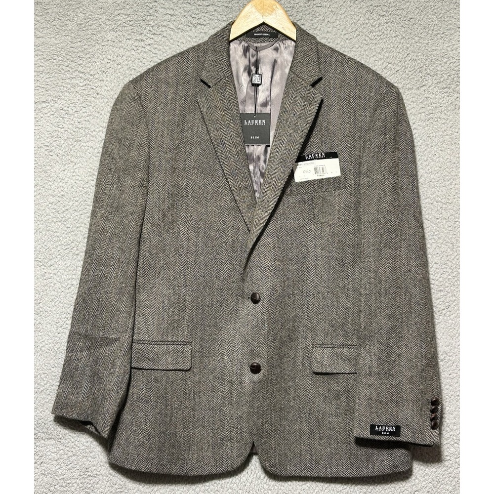 Ralph Lauren Mens 100% Wool Slim Fit Harringbone 2 Button Blazer Sport Coat NWT